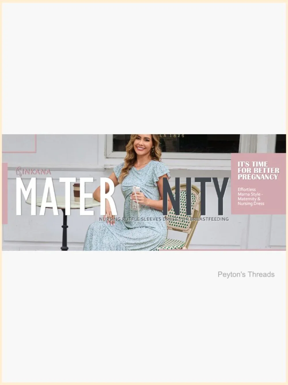 Nursing Dress Flutter Sleeve Crew Neck Tiered Maternity Midi Breastfeeding Dress